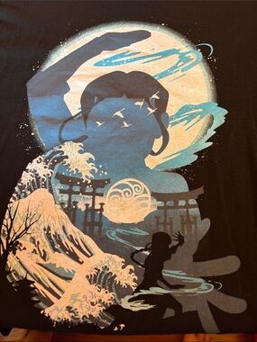 Avatar Waterbender Landscape Blue and Cream Samurai Wave Tshirt